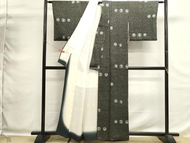 平和屋着物■上質な小紋　家紋並べ　黒地　正絹　逸品　DABG6849cd