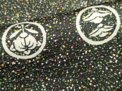 平和屋着物■上質な小紋　家紋並べ　黒地　正絹　逸品　DABG6849cd