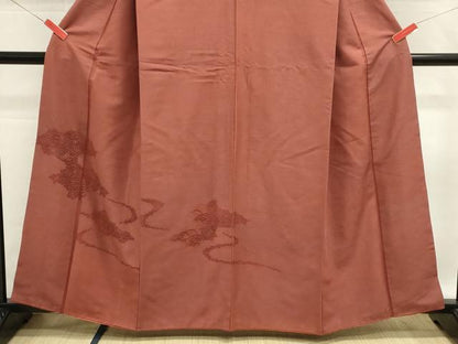 平和屋着物■中国三大刺繍　スワトウ刺繍　汕頭刺繍　総刺繍　色留訪問着　紬地　草花笹文　小豆色　正絹　逸品　DABG6853cd
