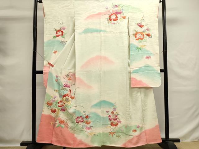 平和屋着物■豪華振袖　総刺繍　駒刺繍　花鳥文　暈し染め　金銀糸　正絹　逸品　DABG6877cd
