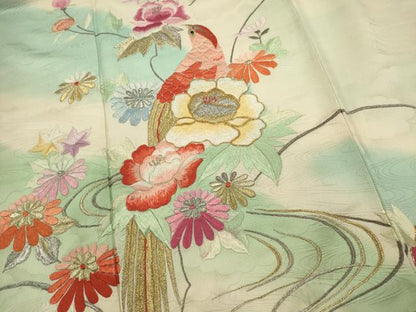 平和屋着物■豪華振袖　総刺繍　駒刺繍　花鳥文　暈し染め　金銀糸　正絹　逸品　DABG6877cd