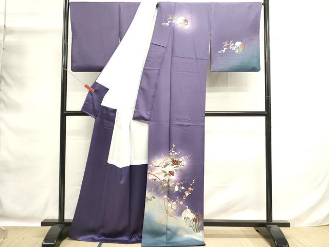 平和屋着物■訪問着　流水枝花文　鶴　暈し染め　金彩　正絹　逸品　DABG6886cd