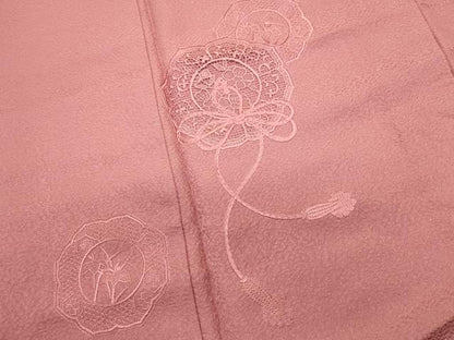 平和屋着物■中国三大刺繍　スワトウ刺繍　汕頭刺繍　総刺繍　無地絵羽訪問着　舞花文　鴇色　正絹　逸品　DABG6907cd