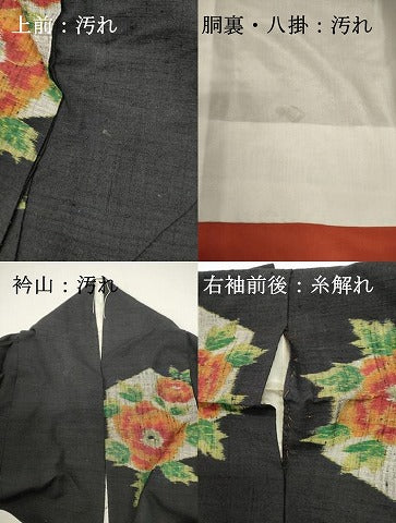 平和屋着物■上質な紬　亀甲花文　黒地　正絹　逸品　DABG6909cd