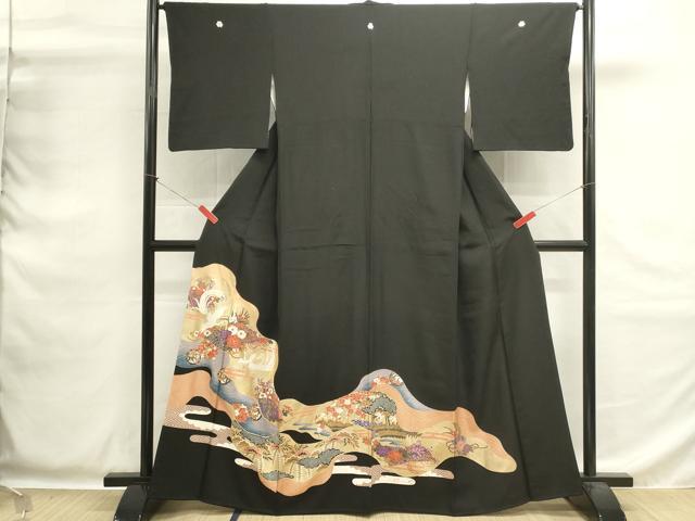 平和屋着物■豪華黒留袖　駒刺繍　花鳥文　正絹　逸品　DABG6914cd