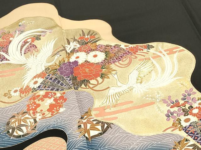 平和屋着物■豪華黒留袖　駒刺繍　花鳥文　正絹　逸品　DABG6914cd