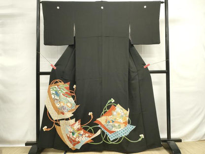 平和屋着物■豪華黒留袖　花鳥文　正絹　逸品　DABG6927cd