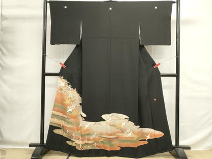 平和屋着物■豪華黒留袖　作家物　駒刺繍　渡橋風景飛鳥文　暈し染め　金銀彩　正絹　逸品　DABG6931cd