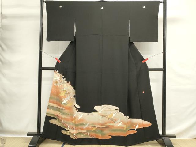 平和屋着物■豪華黒留袖　作家物　駒刺繍　渡橋風景飛鳥文　暈し染め　金銀彩　正絹　逸品　DABG6931cd