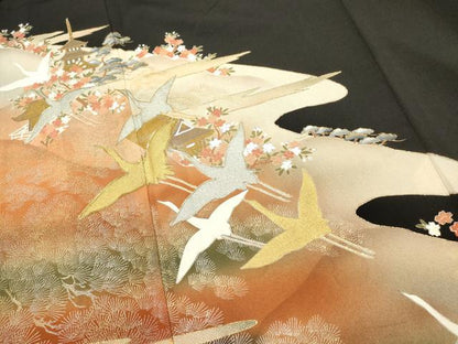 平和屋着物■豪華黒留袖　作家物　駒刺繍　渡橋風景飛鳥文　暈し染め　金銀彩　正絹　逸品　DABG6931cd