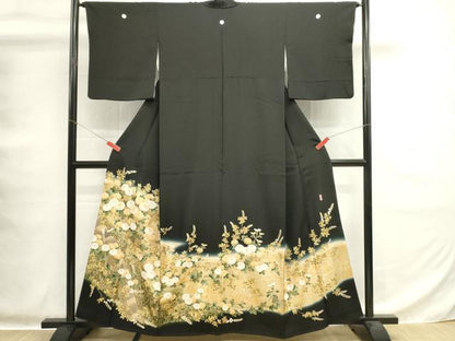 平和屋着物■豪華黒留袖　駒刺繍　万寿染　渡橋花文　暈し染め　金銀彩　正絹　逸品　DABG6934cd