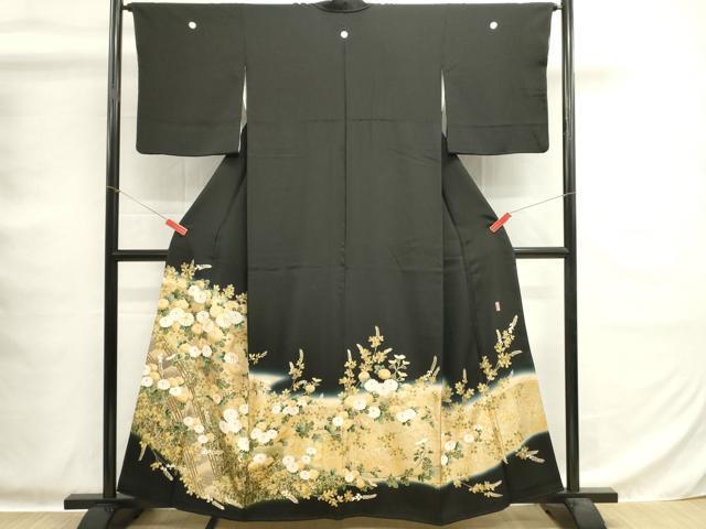 平和屋着物■豪華黒留袖　駒刺繍　万寿染　渡橋花文　暈し染め　金銀彩　正絹　逸品　DABG6934cd