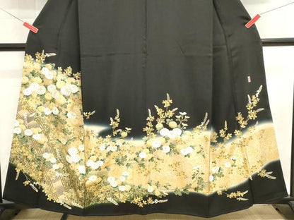 平和屋着物■豪華黒留袖　駒刺繍　万寿染　渡橋花文　暈し染め　金銀彩　正絹　逸品　DABG6934cd