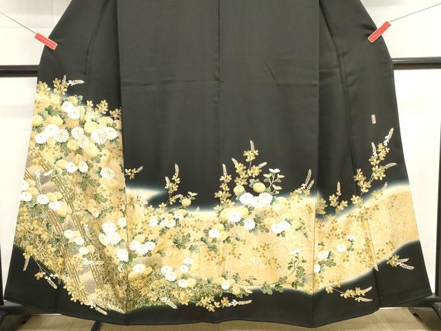 平和屋着物■豪華黒留袖　駒刺繍　万寿染　渡橋花文　暈し染め　金銀彩　正絹　逸品　DABG6934cd