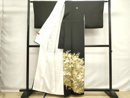 平和屋着物■豪華黒留袖　駒刺繍　万寿染　渡橋花文　暈し染め　金銀彩　正絹　逸品　DABG6934cd