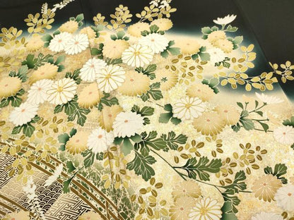 平和屋着物■豪華黒留袖　駒刺繍　万寿染　渡橋花文　暈し染め　金銀彩　正絹　逸品　DABG6934cd