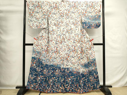 平和屋着物■訪問着　草花文　暈し染め　鬼しぼ縮緬　正絹　逸品　DABG6935cd