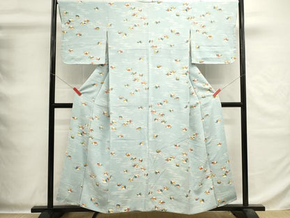 平和屋着物■上質な小紋　鴛鴦花文　鬼しぼ縮緬　正絹　逸品　DABG6936cd