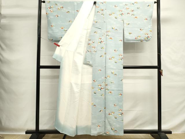 平和屋着物■上質な小紋　鴛鴦花文　鬼しぼ縮緬　正絹　逸品　DABG6936cd