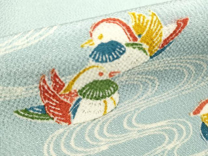 平和屋着物■上質な小紋　鴛鴦花文　鬼しぼ縮緬　正絹　逸品　DABG6936cd