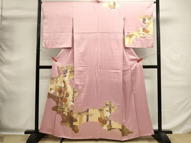 平和屋着物■訪問着　駒刺繍　笹竹花文　金銀彩　正絹　逸品　DABG6939cd