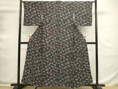 平和屋着物■上質な小紋　蜀江花文　黒地　正絹　逸品　DABG6953cd