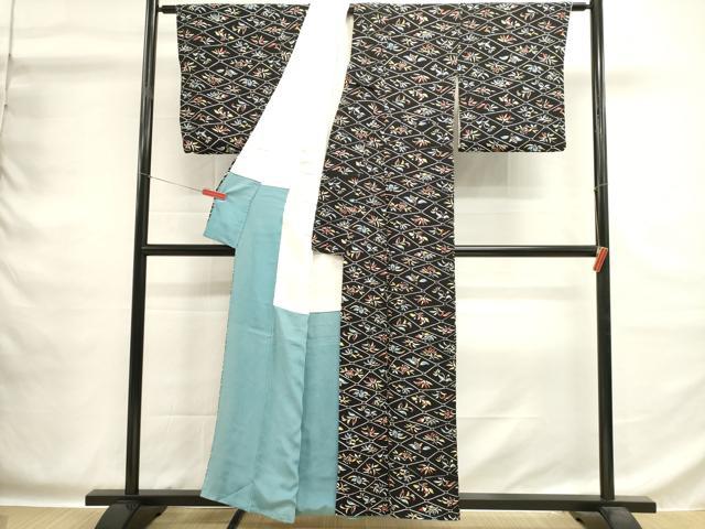 平和屋着物■上質な小紋　蜀江花文　黒地　正絹　逸品　DABG6953cd