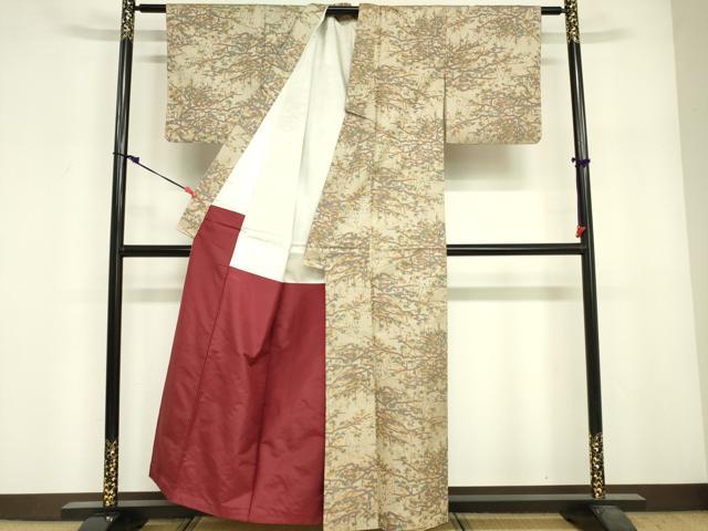 平和屋着物■上質な紬　枝花文　正絹　逸品　DABG7008zy