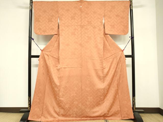 平和屋着物■上質な色無地　桧垣舞葉地紋　肉桂色　正絹　逸品　DABG7016zy
