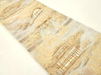 平和屋着物◎西陣　服部織物謹製　六通柄袋帯　唐織　松風　金銀糸　正絹　逸品　DABG7019zy