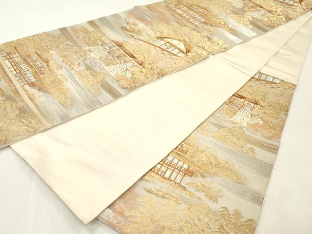 平和屋着物◎西陣　服部織物謹製　六通柄袋帯　唐織　松風　金銀糸　正絹　逸品　DABG7019zy