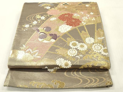 平和屋着物◎六通柄袋帯　唐織　鴛鴦　片輪車花文　金糸　引箔　正絹　逸品　DABG7020zy