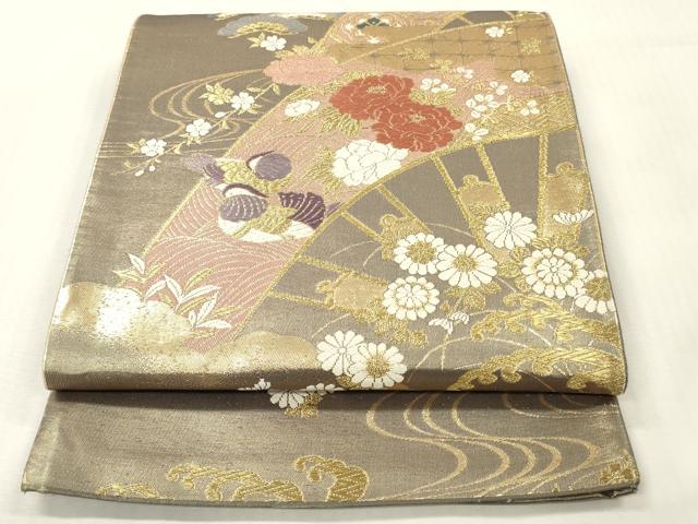 平和屋着物◎六通柄袋帯　唐織　鴛鴦　片輪車花文　金糸　引箔　正絹　逸品　DABG7020zy