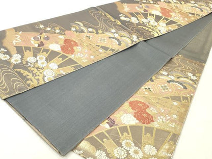 平和屋着物◎六通柄袋帯　唐織　鴛鴦　片輪車花文　金糸　引箔　正絹　逸品　DABG7020zy