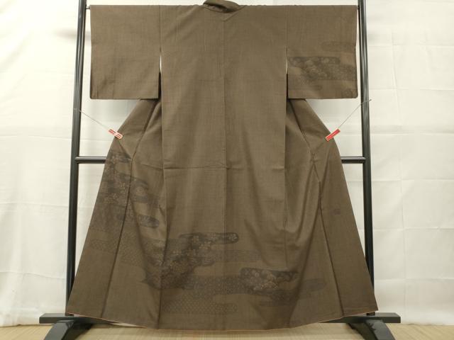 平和屋着物■訪問着　作家物　紬地　エ霞草花文　正絹　逸品　DABG7037zy