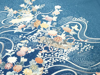 平和屋着物■訪問着　刺繍　流水花筏文　金彩　正絹　逸品　DABG7040zy