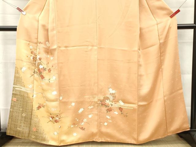 平和屋着物■訪問着　駒刺繍　花鼓文　枝花文　暈し染め　金彩　正絹　逸品　DABG7042zy