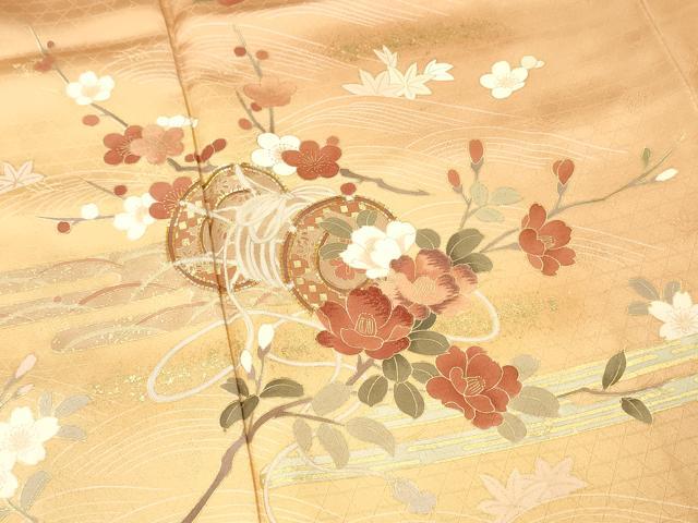 平和屋着物■訪問着　駒刺繍　花鼓文　枝花文　暈し染め　金彩　正絹　逸品　DABG7042zy
