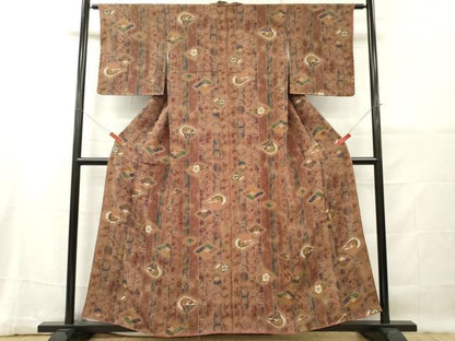 平和屋着物■上質な小紋　花鳥唐草文　暈し染め　金彩　鬼しぼ縮緬　正絹　逸品　DABG7044zy