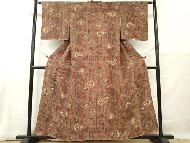 平和屋着物■上質な小紋　花鳥唐草文　暈し染め　金彩　鬼しぼ縮緬　正絹　逸品　DABG7044zy