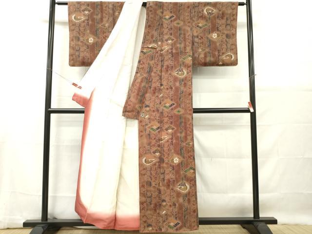 平和屋着物■上質な小紋　花鳥唐草文　暈し染め　金彩　鬼しぼ縮緬　正絹　逸品　DABG7044zy
