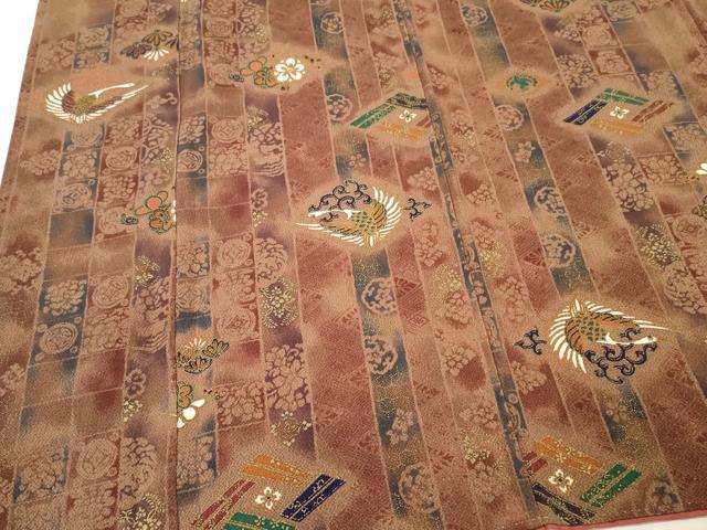 平和屋着物■上質な小紋　花鳥唐草文　暈し染め　金彩　鬼しぼ縮緬　正絹　逸品　DABG7044zy