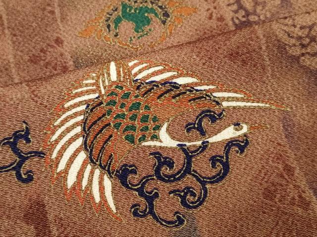 平和屋着物■上質な小紋　花鳥唐草文　暈し染め　金彩　鬼しぼ縮緬　正絹　逸品　DABG7044zy