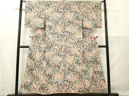 平和屋着物■上質な小紋　花車文　黒地　正絹　逸品　DABG7049zy