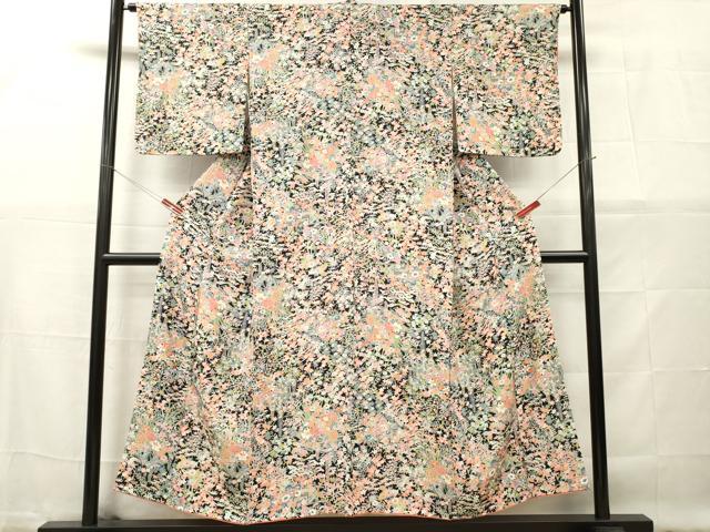 平和屋着物■上質な小紋　花車文　黒地　正絹　逸品　DABG7049zy