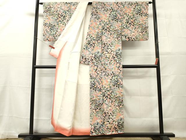 平和屋着物■上質な小紋　花車文　黒地　正絹　逸品　DABG7049zy