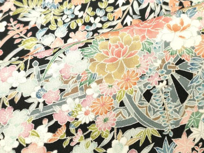平和屋着物■上質な小紋　花車文　黒地　正絹　逸品　DABG7049zy