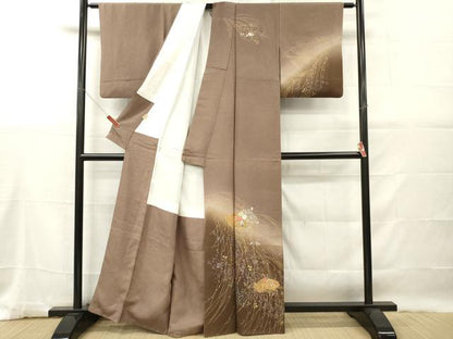 平和屋着物■訪問着　刺繍　地紙草花文　暈し染め　金銀彩　正絹　逸品　DABG7053zy