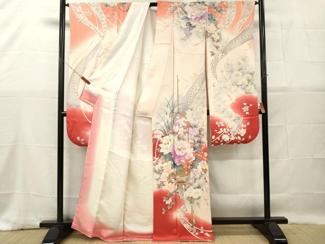 平和屋着物■豪華振袖　駒刺繍　飾花文　牡丹　暈し染め　正絹　逸品　DABG7075zy