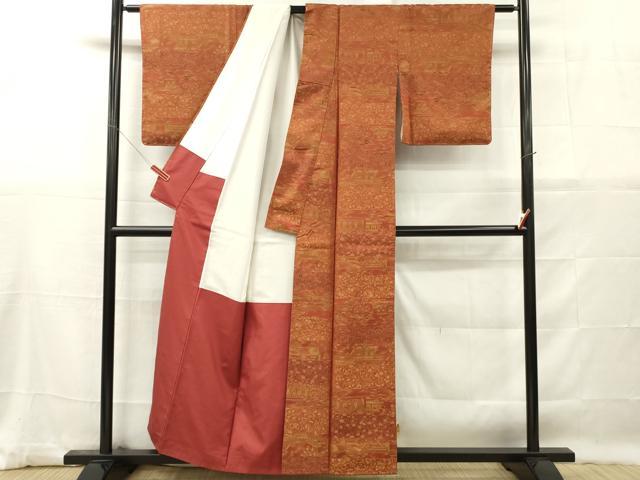平和屋着物■上質なお召　風景草花文　正絹　逸品　DABG7077zy